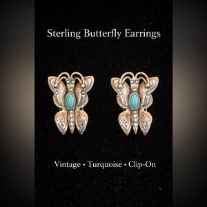 VTG Butterfly Clip-On Earrings with Turquoise Accent